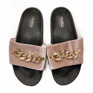 AIR Balance Velvet Embellished Slides Pink Size 8